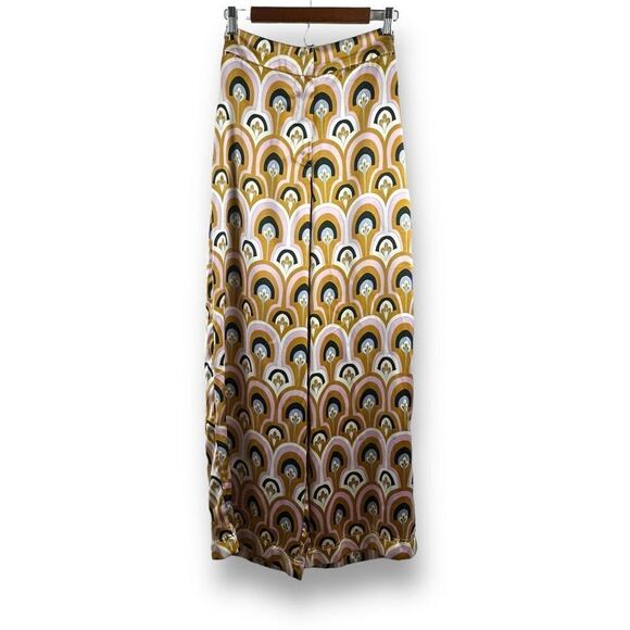 House Of Harlow 1960 Women's S/M 2Pc Jumpsuit Gold Pink Boho Hippie Print Satin - Picture 2 of 16